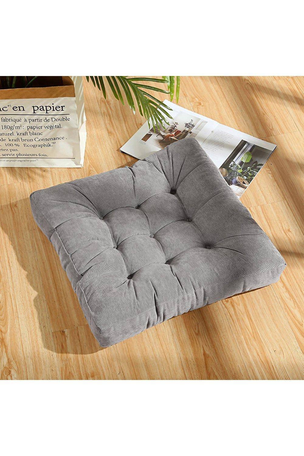 Garden Sanctuary Grey Square Corduroy Seat Cushion Tatami Futon, 50 cm W x 50 cm D