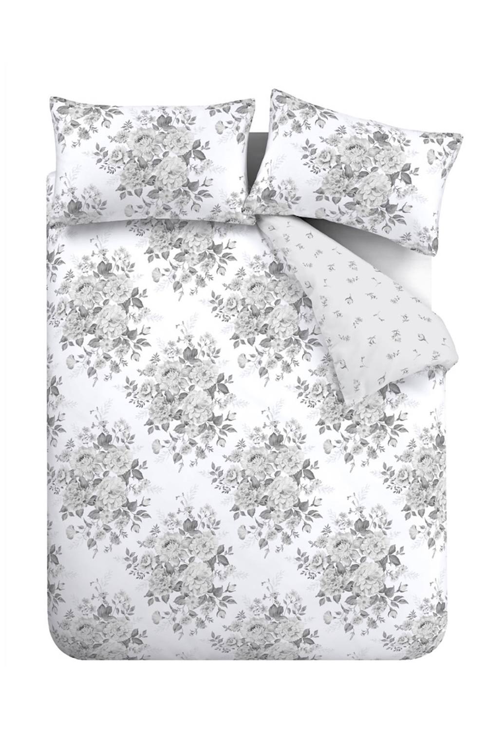Catherine Lansfield 'Elinda Floral' Reversible Duvet Cover Set in White 6