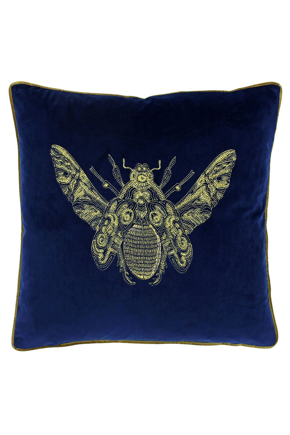 Paoletti Cerana Embroidered Bee Velvet Cushion in Royal