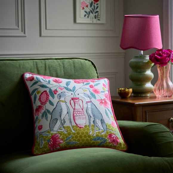 Floral Dogs Cotton Square Cushion