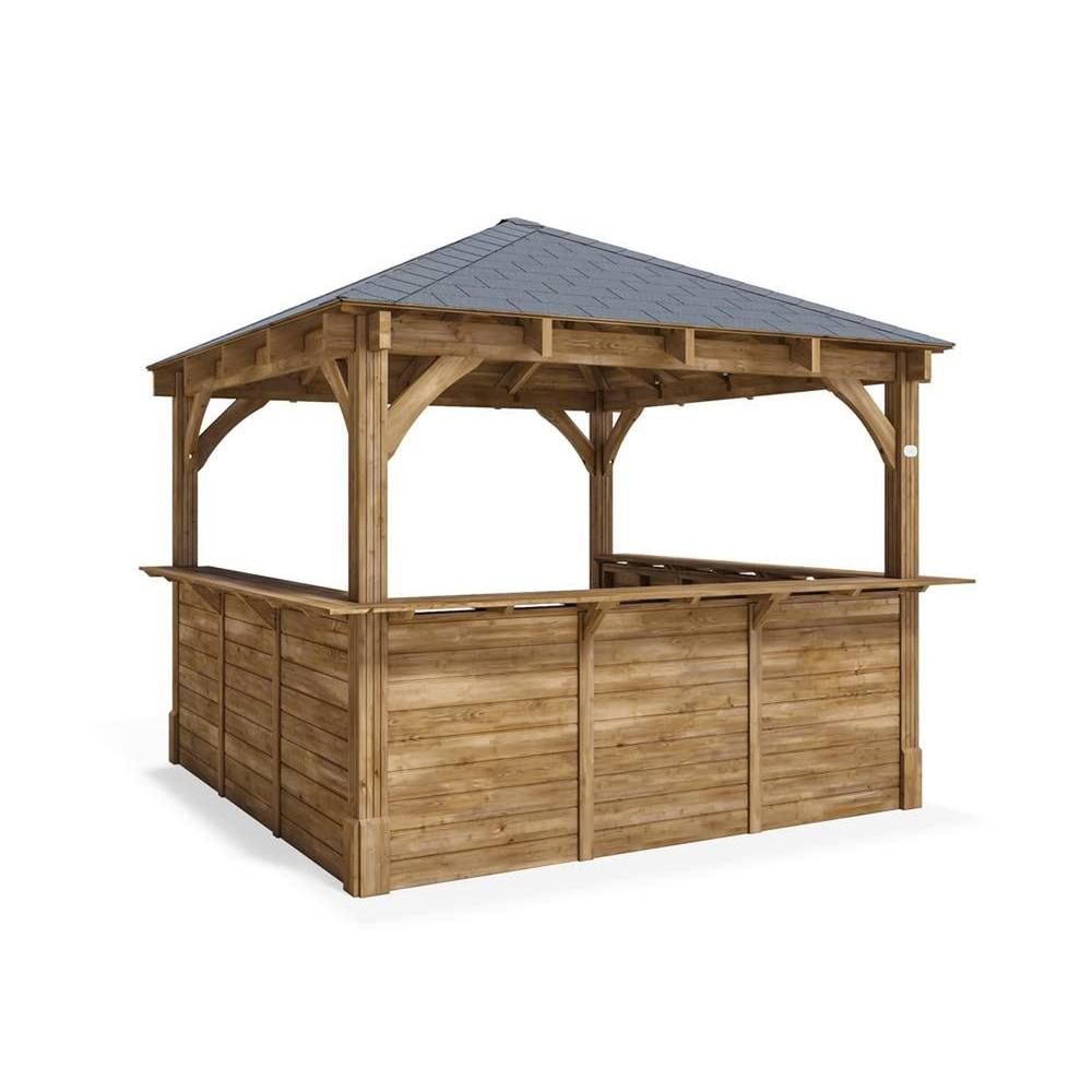 Dunster House Garden Bar 3x3m Wooden Outdoor Pub Shed Kiosk Counter, Leviathan in Brown