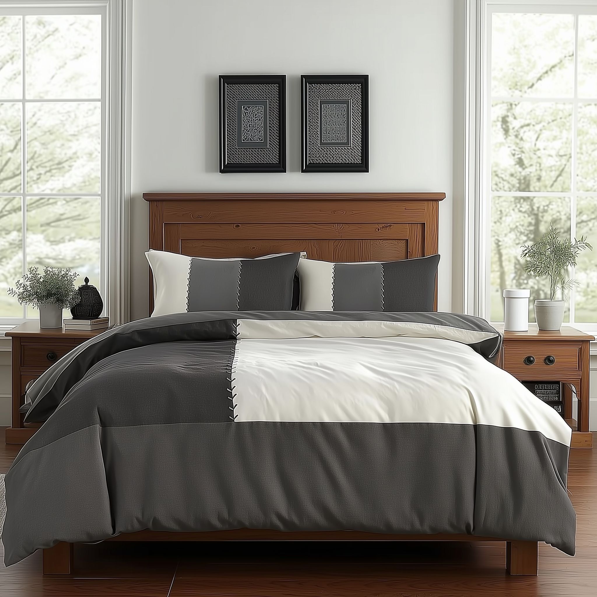 Snug City Duvet Cover & Pillowcase Set Patchwork Modern Design Bed Linen in Black