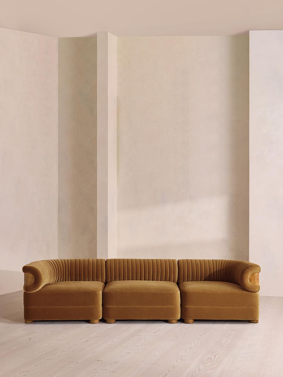 Caleb Modular Four Seater Sofa, Velvet, Mustard, Dark Burl