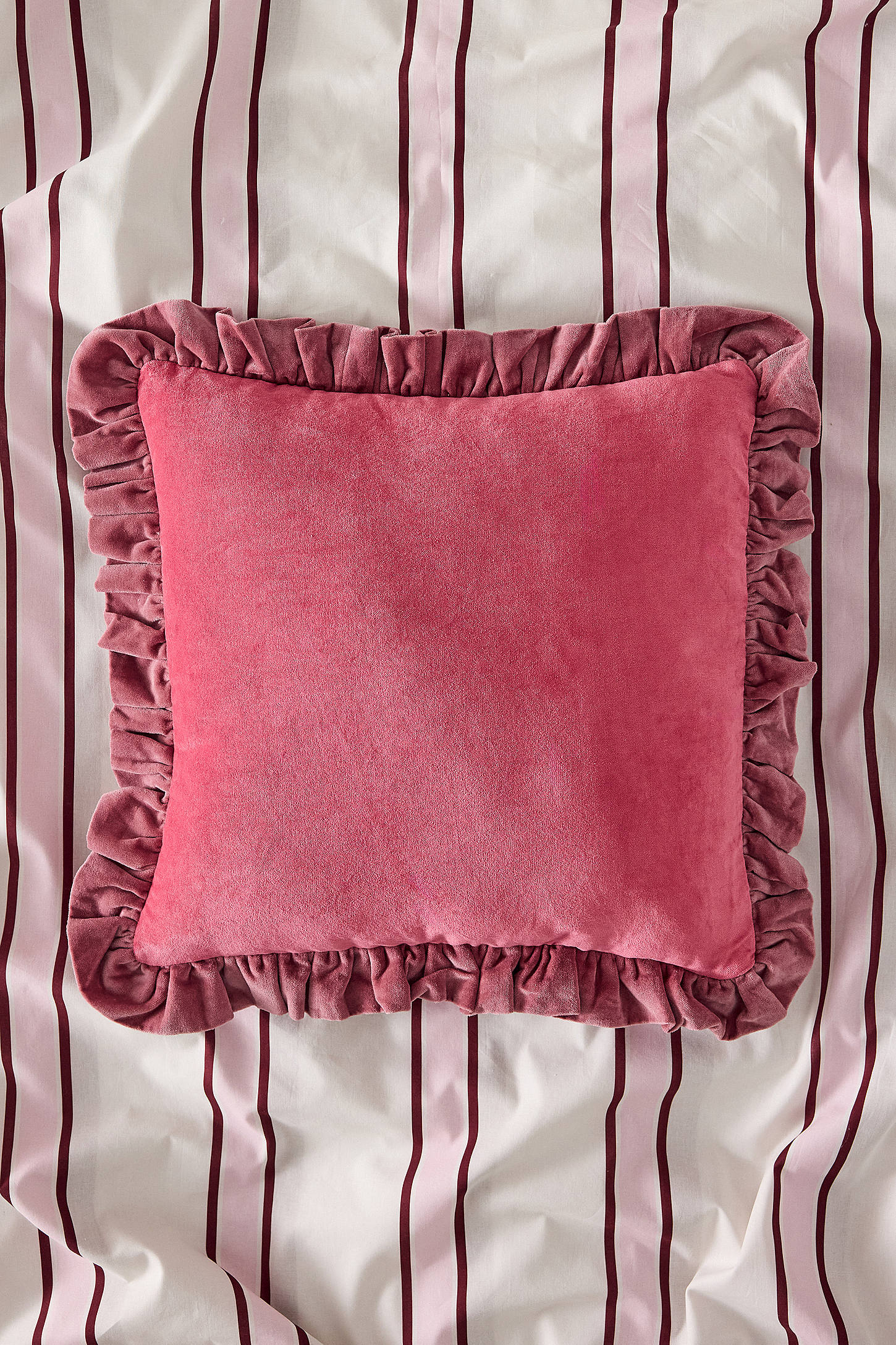 Pink Ruffle Velvet Cushion - Pink