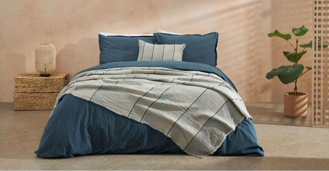 Sena Organic Cotton Stonewashed Duvet Cover + 2 Pillowcases, King, Indigo Blue