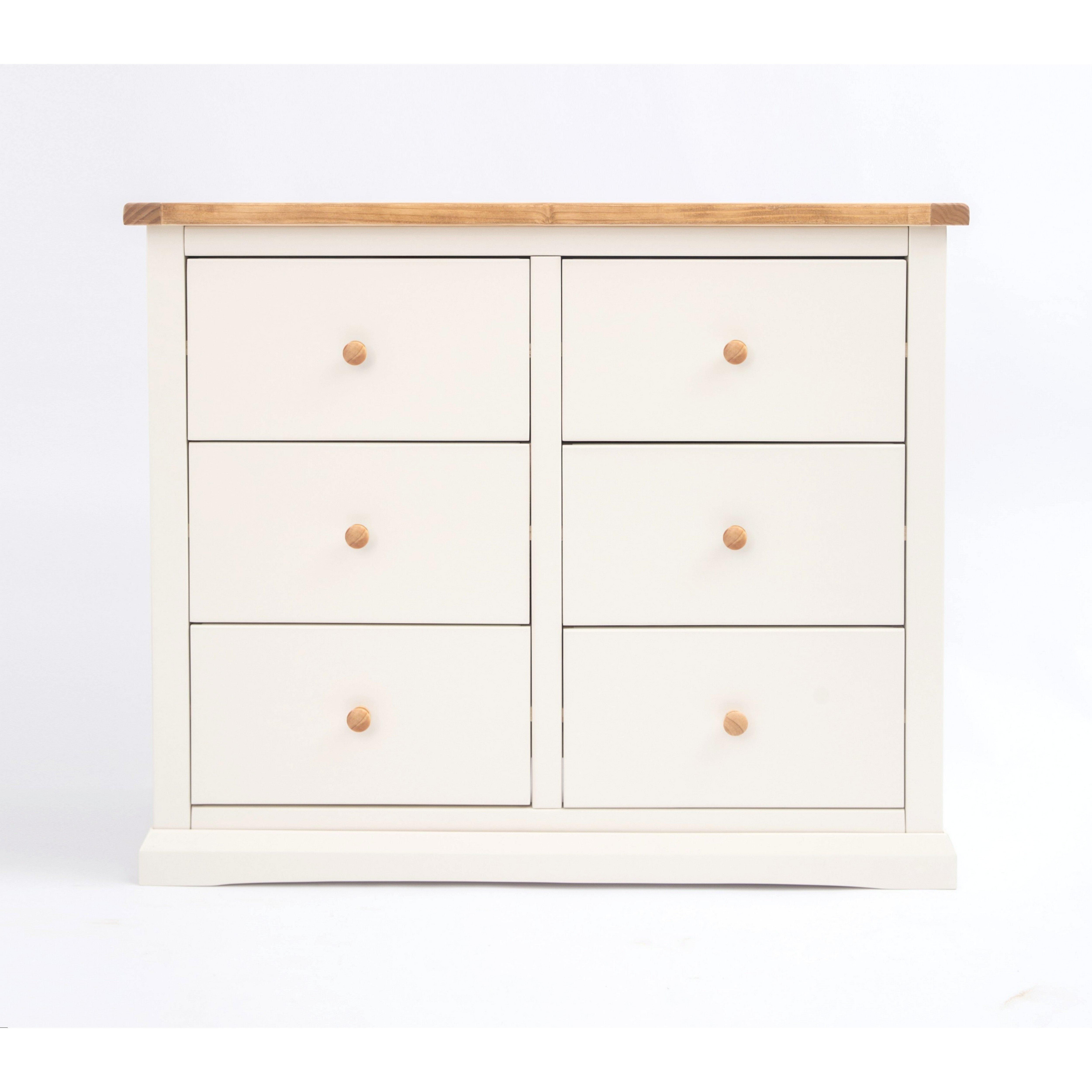 Cabinet Bits Castelli 6 Drawer Chest of Drawers Wood Knob in Off-White