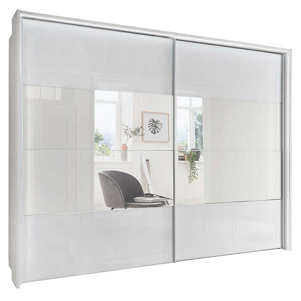 Riga 2 Door Sliding Wardrobe  White Glass and Mirror