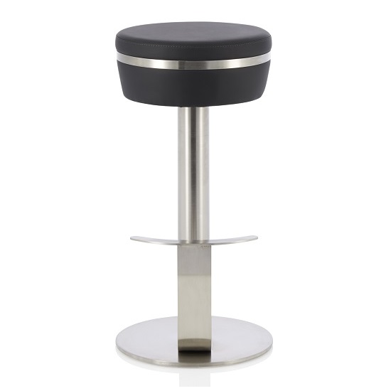 Heston Bar Stool In Black Faux Leather With Stainless Steel Base