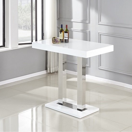 Caprice Bar Table In White And Stainless Steel Support