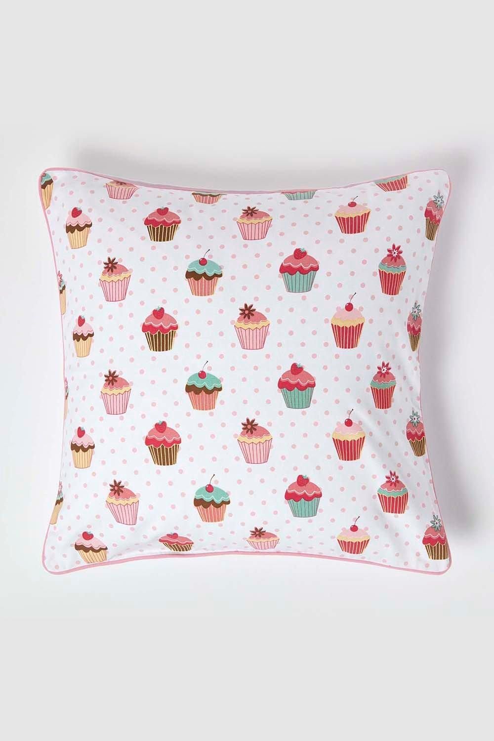 Homescapes Cotton Cup Cakes Cushion Cover in Pink