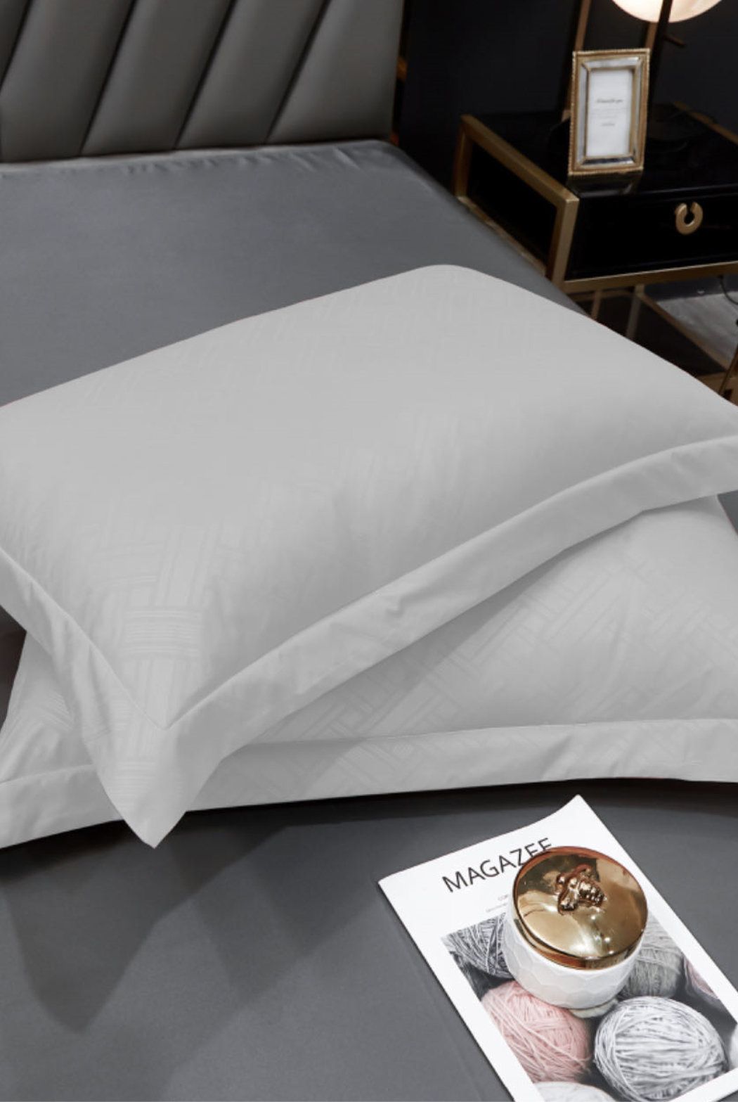 Ezysleep 100% Egyptian Cotton Grey Oxford Pillowcase Set in Silver