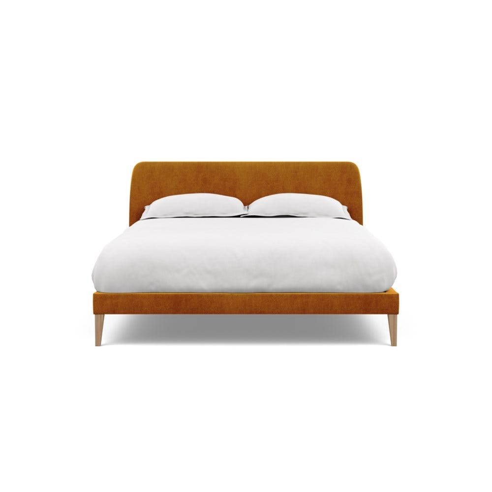 Heal's Wallis Bedstead King Smart Luxe Velvet Cognac Walnut Feet 2