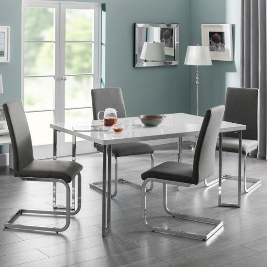 Cormac Dining Table In White High Gloss And 6 Grey Chairs