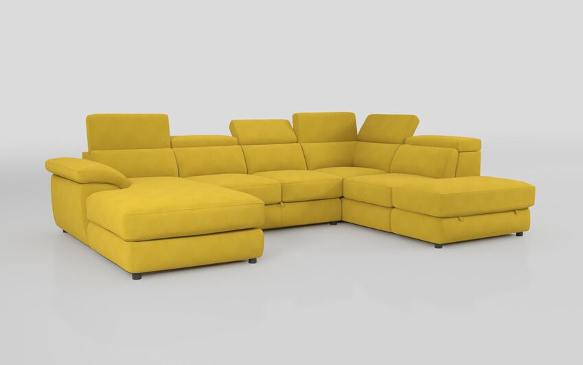 Green Fabric Norbello Corner Sofa Bed with Right Hand Facing Chaise and Left Hand Facing Storage Lounger and Otto