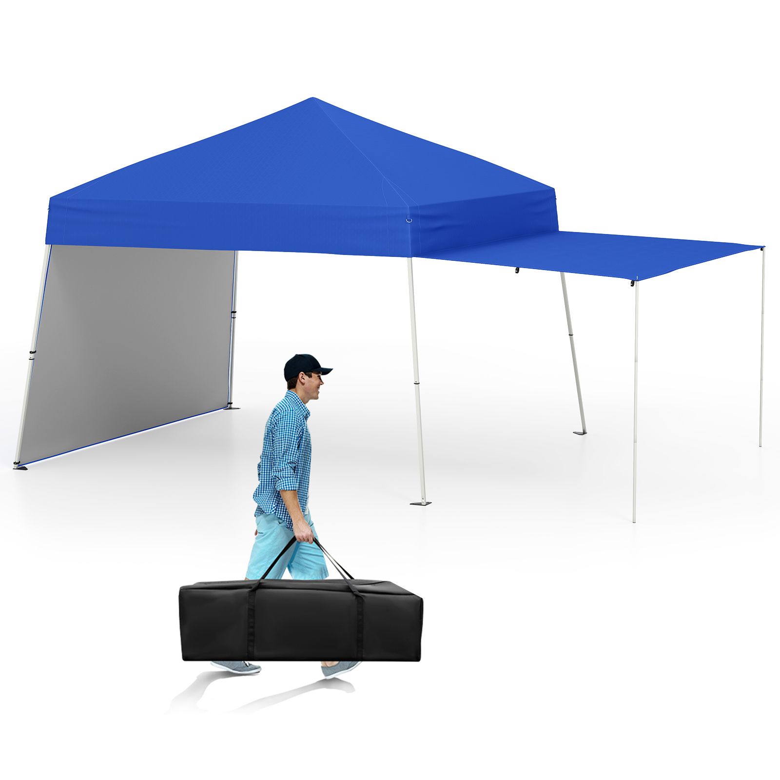Costway 14 x 9.2 FT Outdoor Pop up Canopy Tent Easy Setup Sun Shelter in Blue