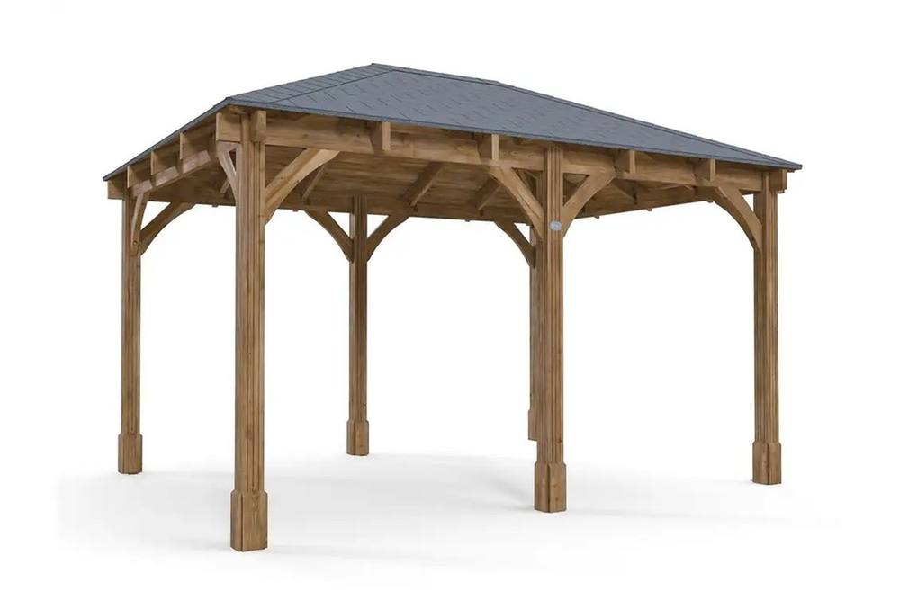Dunster House Wooden Gazebo Heavy Duty with Roof Shingles 4m x 3m - Leviathan in Brown