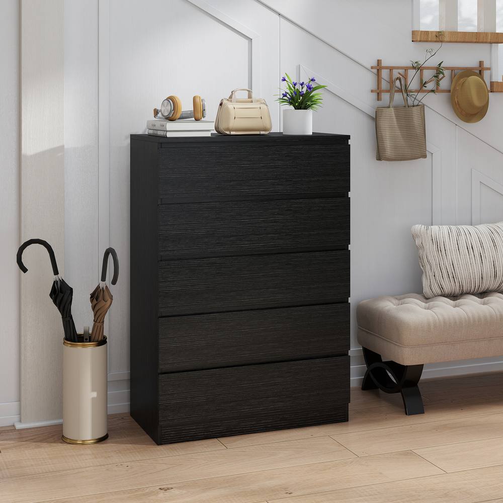 HOMCOM Chest of Drawers with 5 Drawers, Modern Dresser for Bedroom, Black