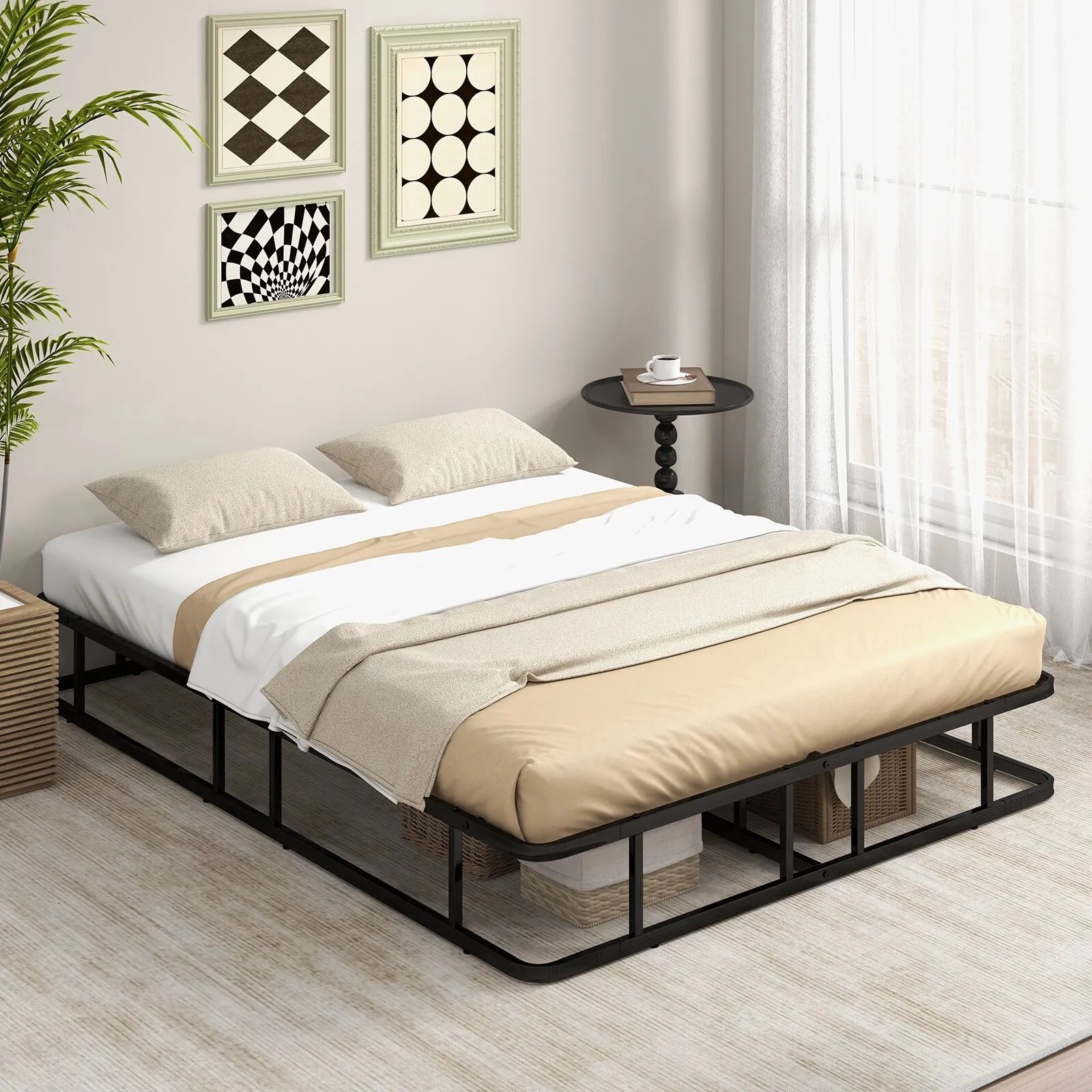 Costway King Size Bed Frame Metal Mattress Foundation Platform Bed Frame Slat Support in Black