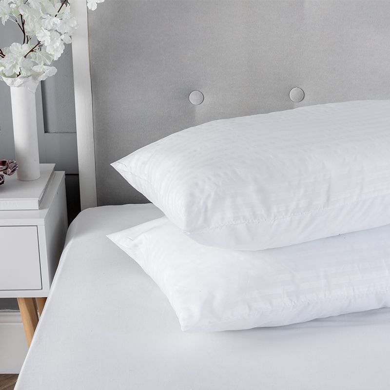 Snug City Satin Stripe Pillow Pair Soft Microfibre Cover Hollowfibre Filling Non Allergenic in White