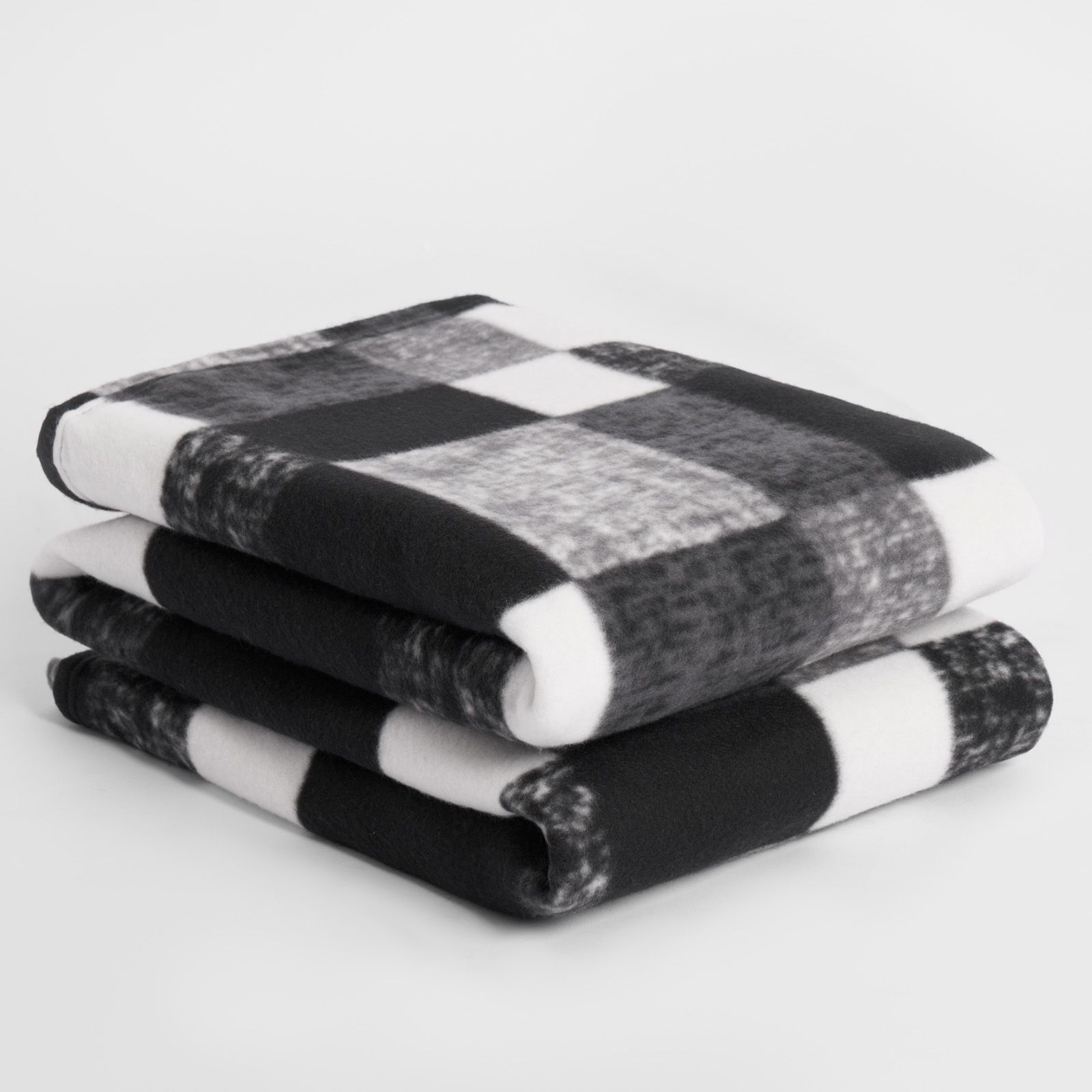 OHS Tartan Check Fleece Throw Winter Warm Soft Blanket in Black