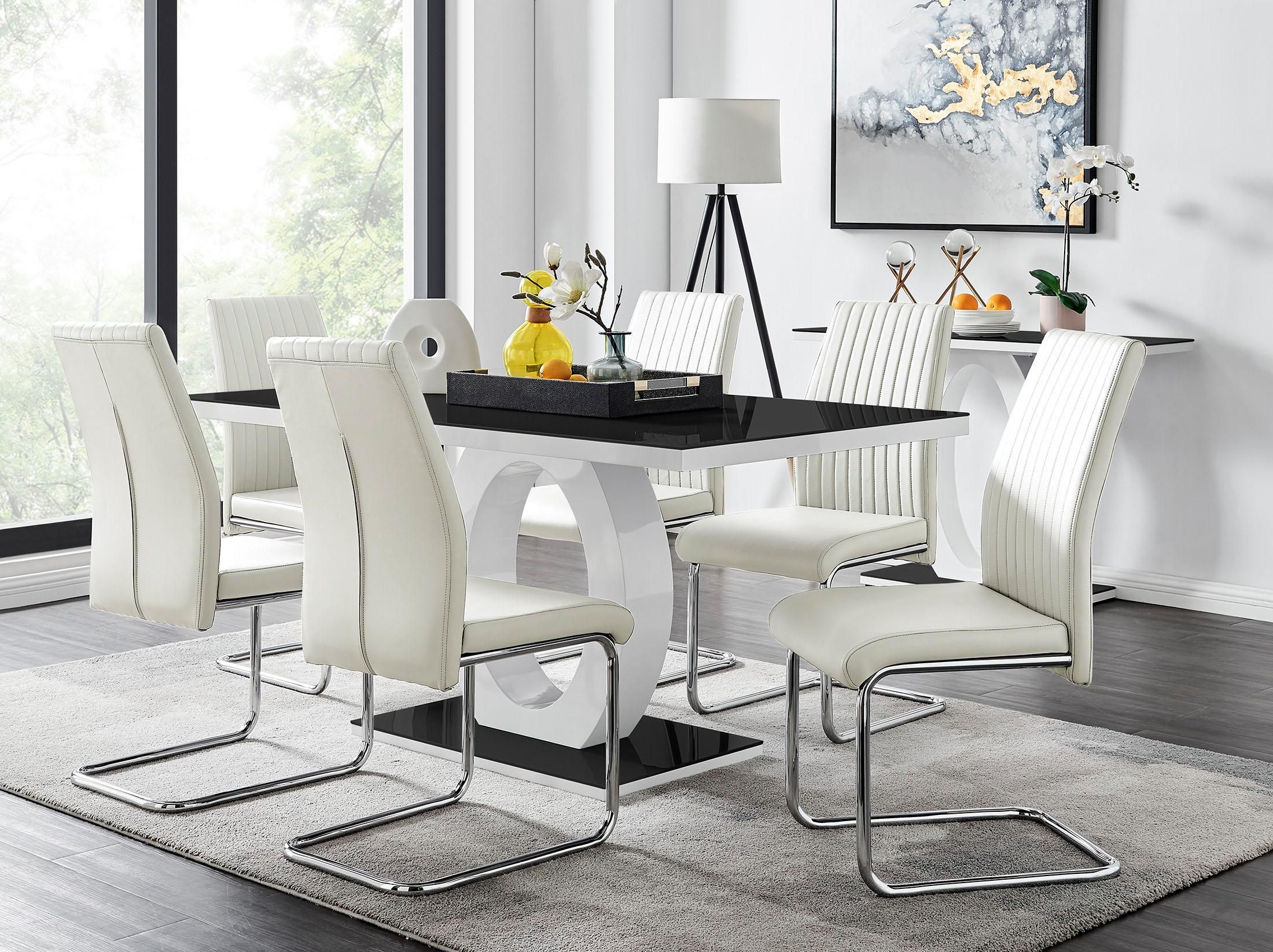 FurnitureboxUK Giovani High Gloss & Glass Dining Table & 6 Lorenzo Chairs Set in White