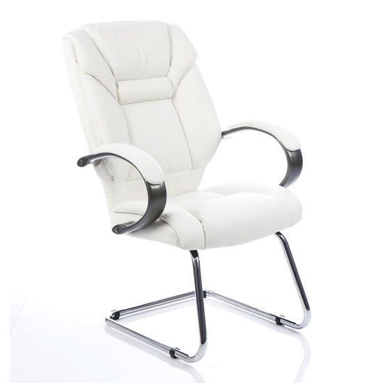 Galloway Leather Cantilever Visitor Chair In White With Arms