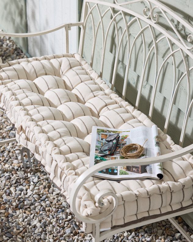 Dibor Mocha Cotton French Stripe Indoor Outdoor Garden Bench Cushion L105cm x W42cm in Brown