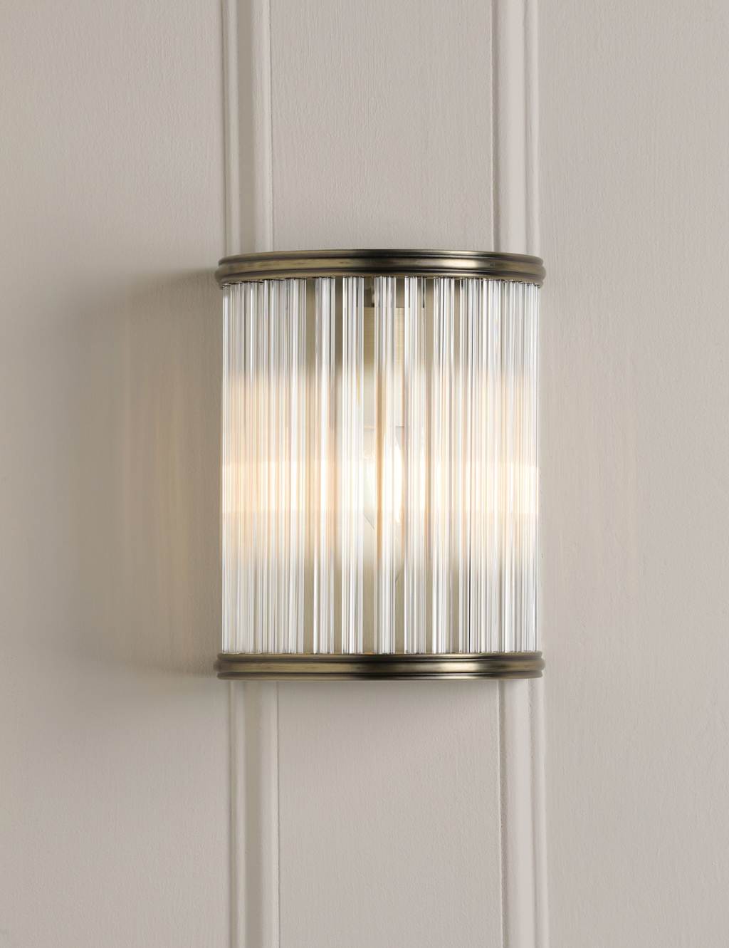Laura Ashley Sutton Metal & Ribbed Glass Wall Light Antique Brass