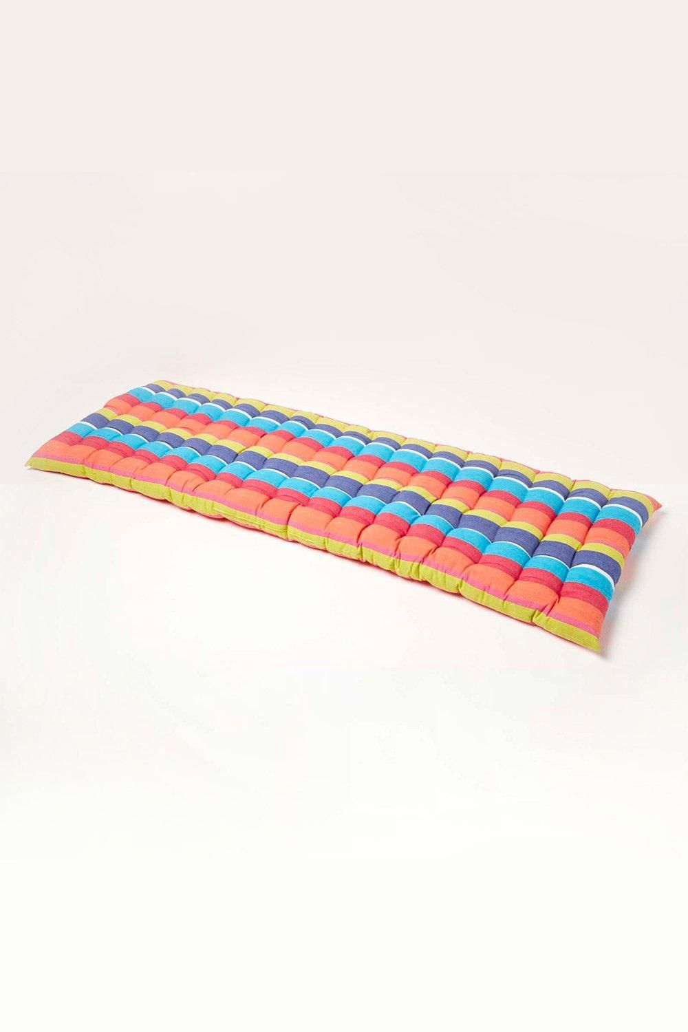 Homescapes Garden Bench Cushion Luxury 3 Seat Cotton Multi Striped Indoor Outdoor Pad