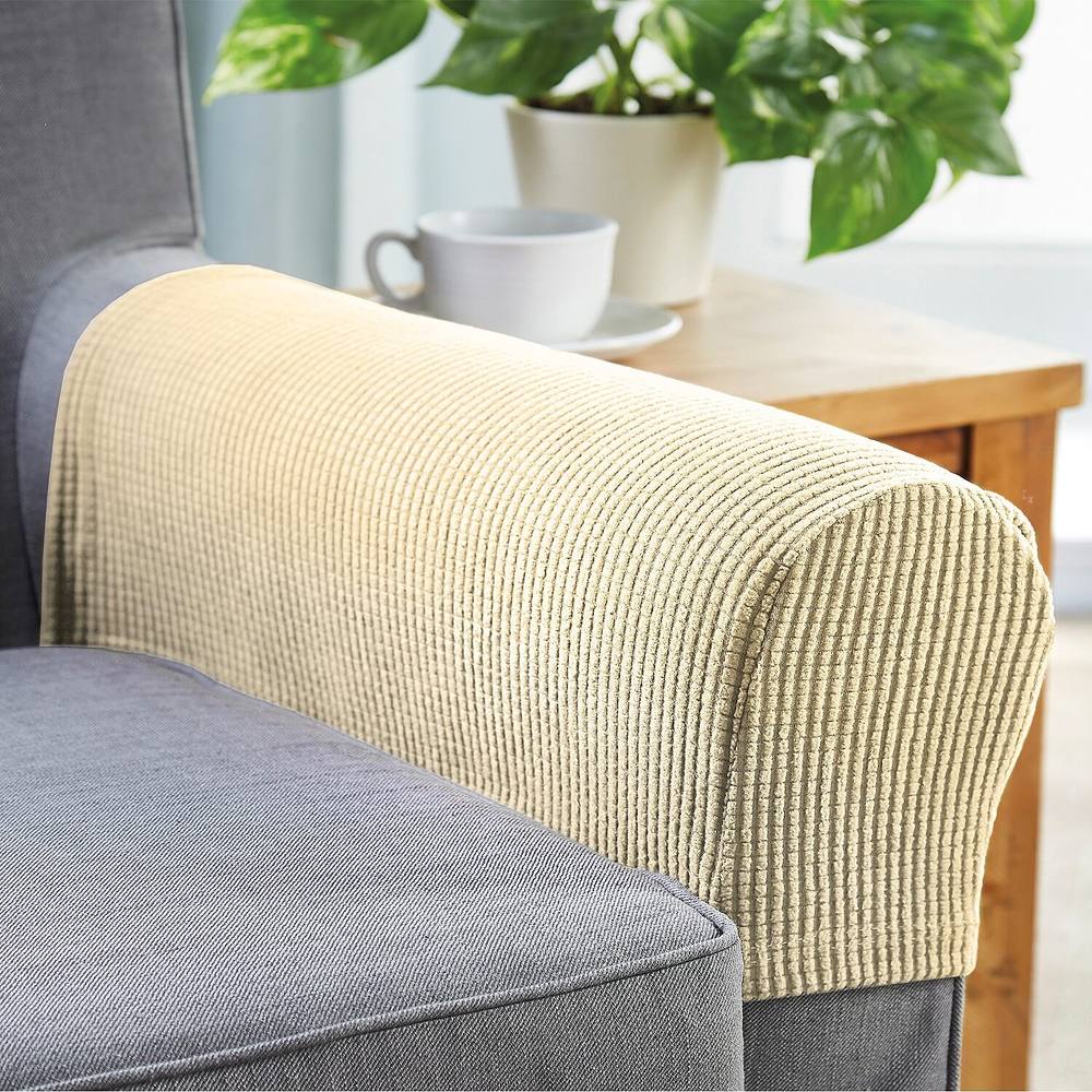 Coopers of Stortford Pair of Stretch Armchair Covers in Polyester Blend in Cream