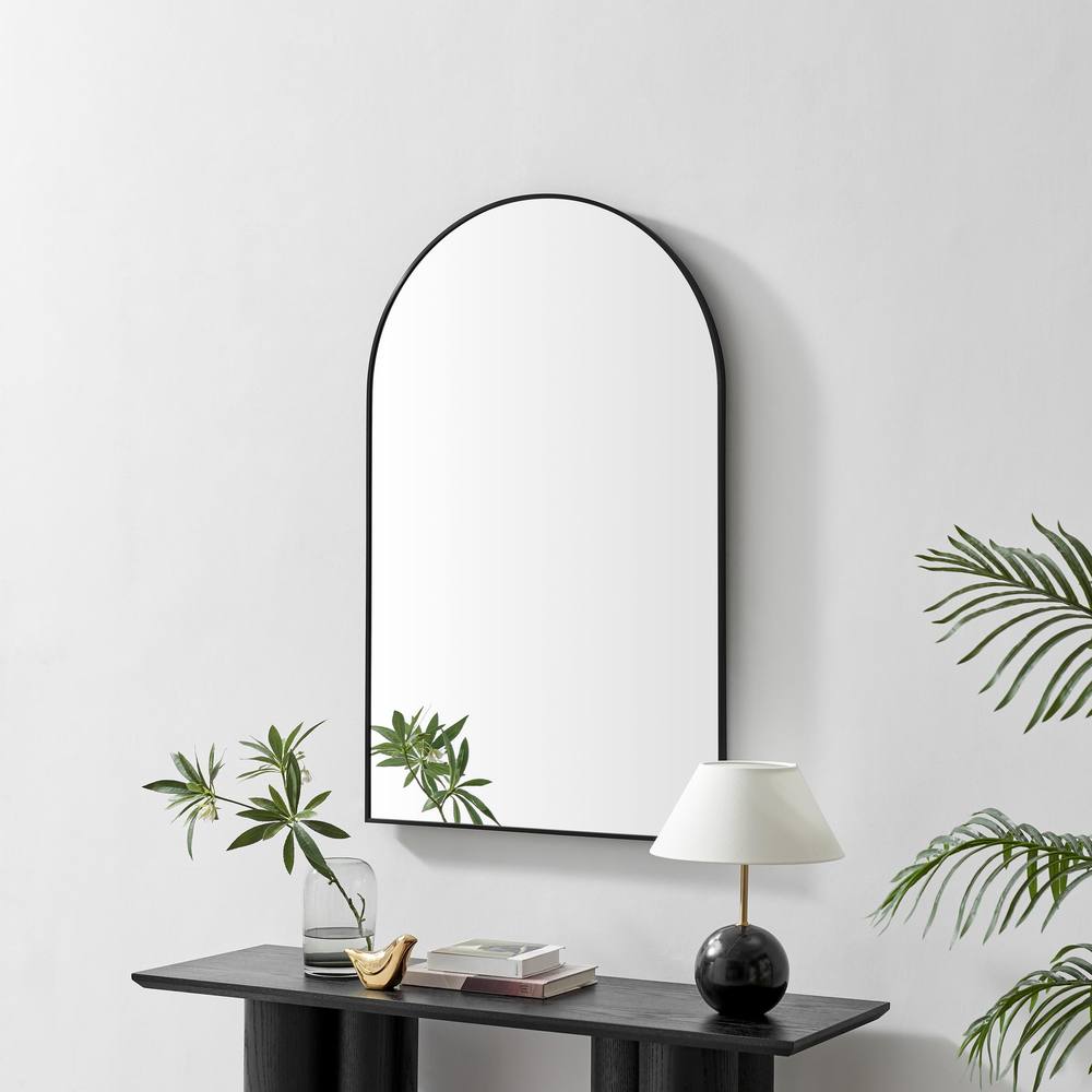 FurnitureboxUK Charlie Black Metal Large 110x70cm Ovemantle Arch Mirror