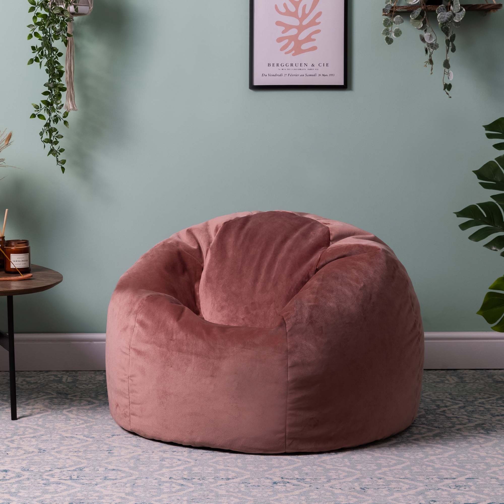 icon Kingston Classic Velvet Bean Bag Chair Ochre Yellow Bean Bags in Light Pink