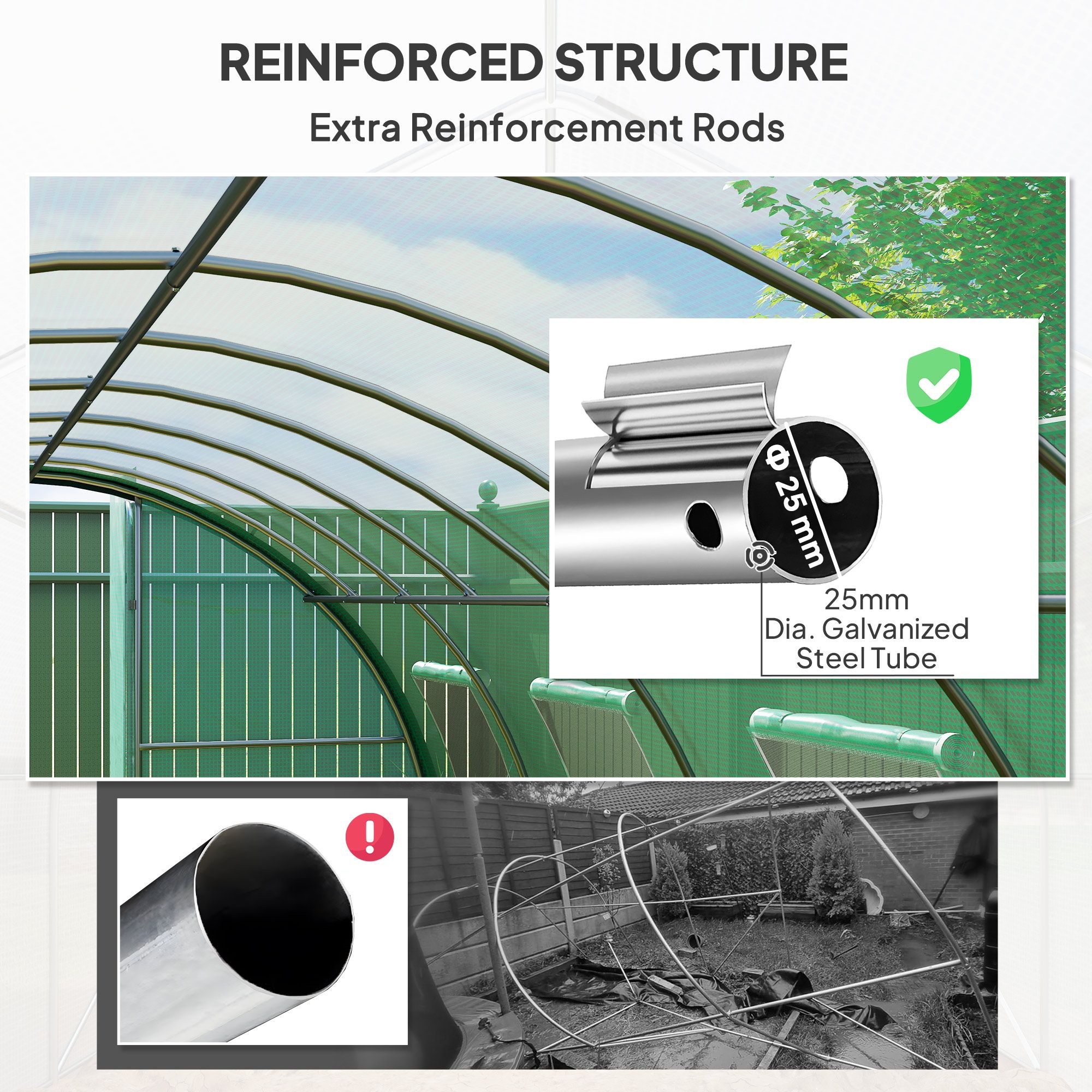 OUTSUNNY Tunnel Greenhouse, Upgraded Structure, Hinged Doors, 6 x 3 m, Green 6