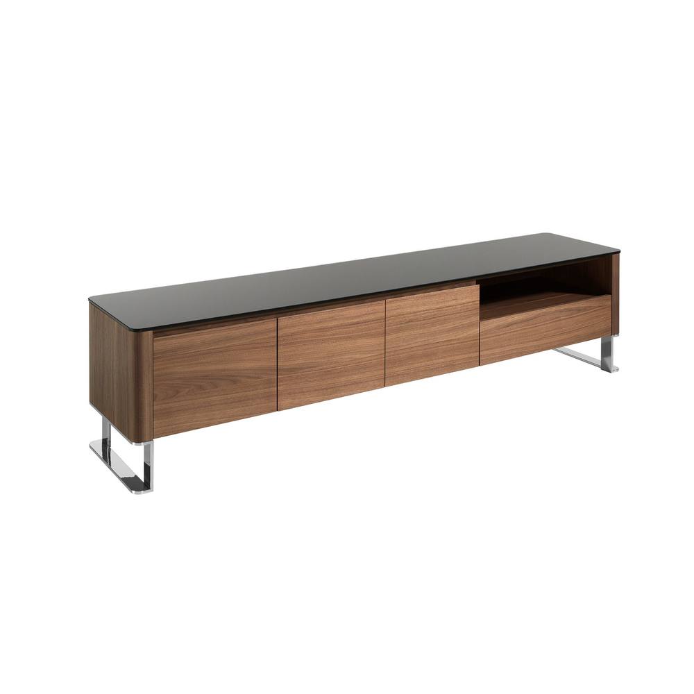 Angel Cerda Walnut TV Unit with Black Tempered Glass Top & Chrome in Brown
