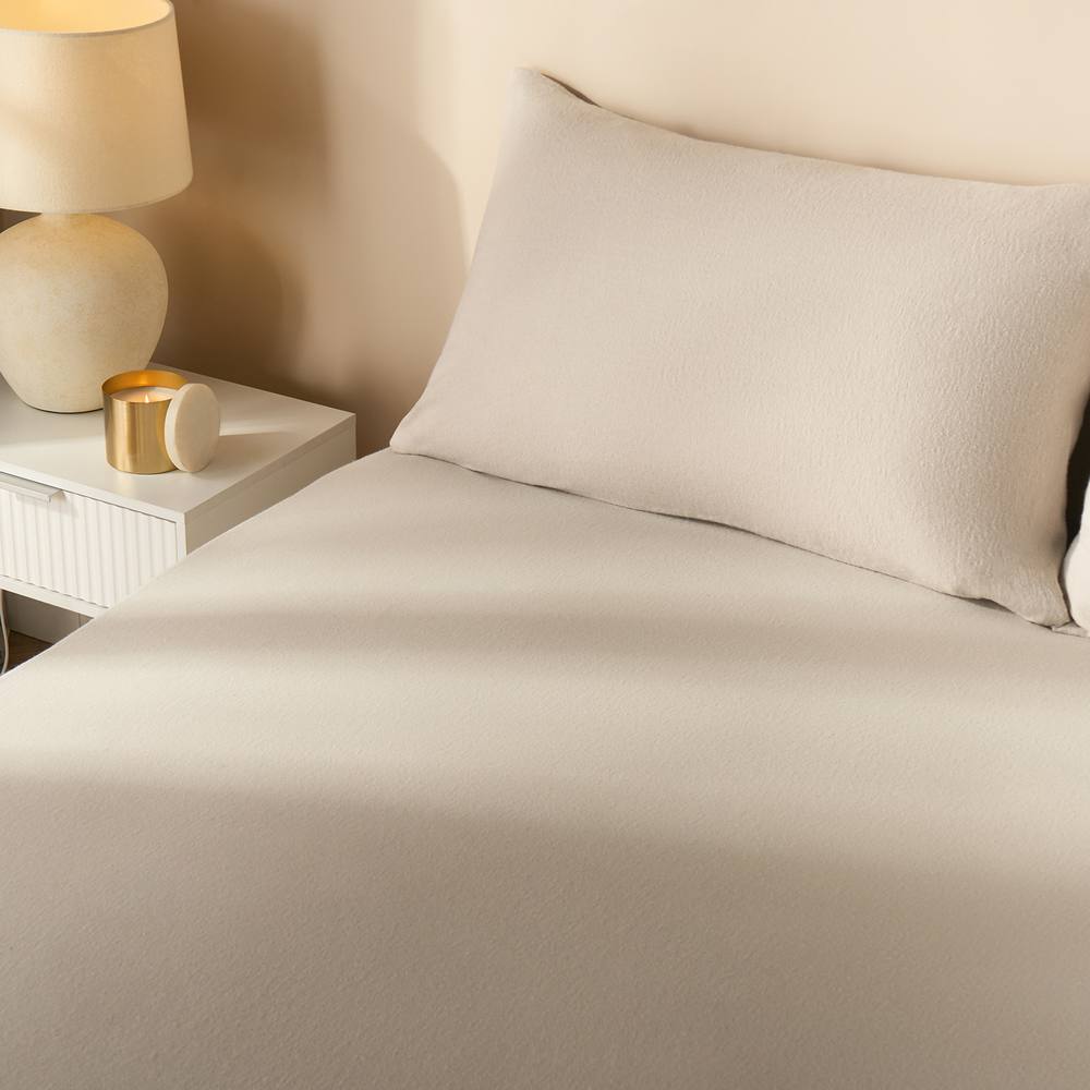 OHS Essential Brushed Cotton Soft Fitted Bed Sheet in Stone | Size: Double Fitted