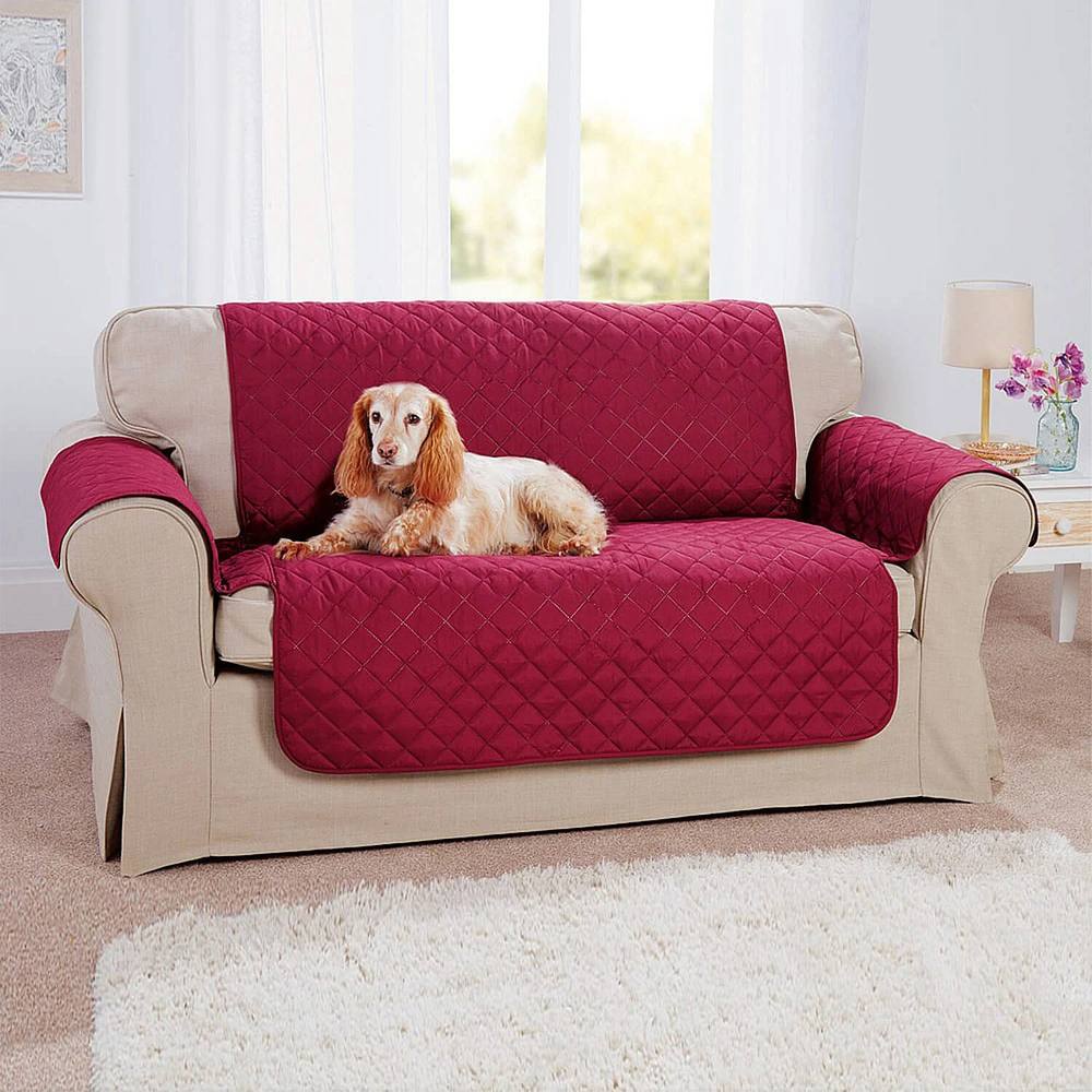 Coopers of Stortford Quilted 2 Seater Sofa Cover Reversible, Machine Washable 223 x 190.5cm in Wine