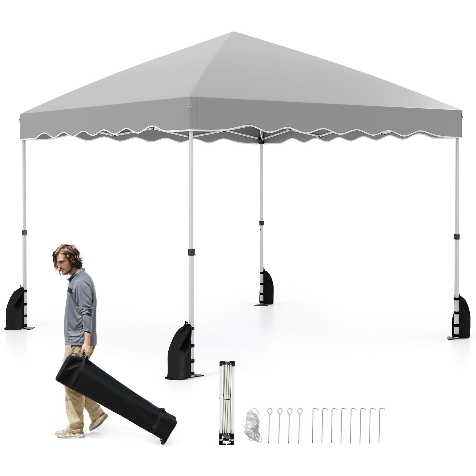 Costway 300 x 300 cm Pop up Canopy Tent Portable Foldable Patio Shelter in Grey