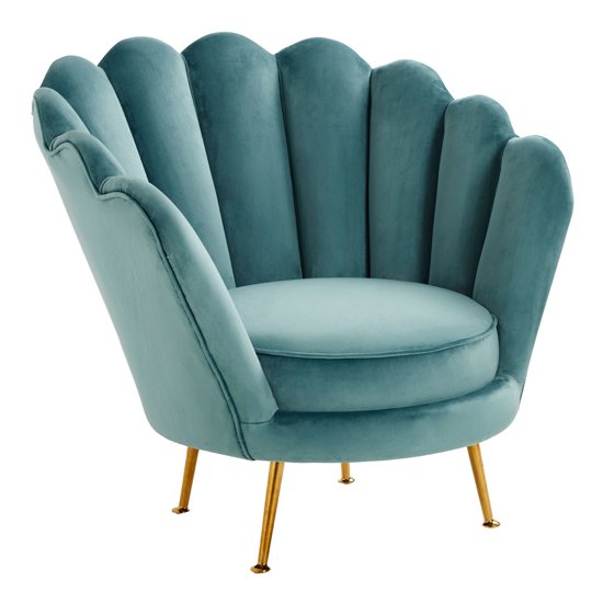 Ovaley Scalloped Plush Velvet Accent Chair In Blue