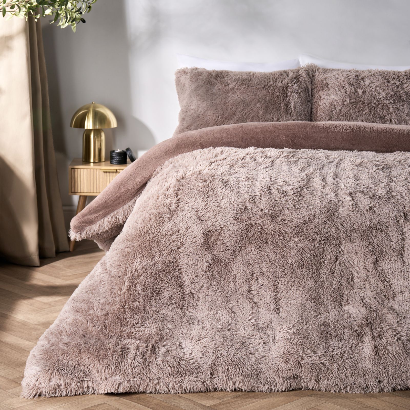 OHS Teddy Duvet Cover Set Bedding Soft Fleece Faux Fur Shaggy in Natural