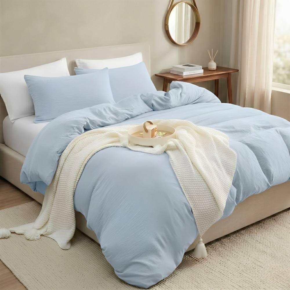 Pamposh Pre Washed Microfibre Duvet Cover Sets in Baby Blue