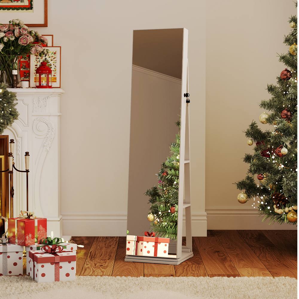 Costway Freestanding Jewelry Storage Organizer 360° Swivel Jewelry Cabinet in White
