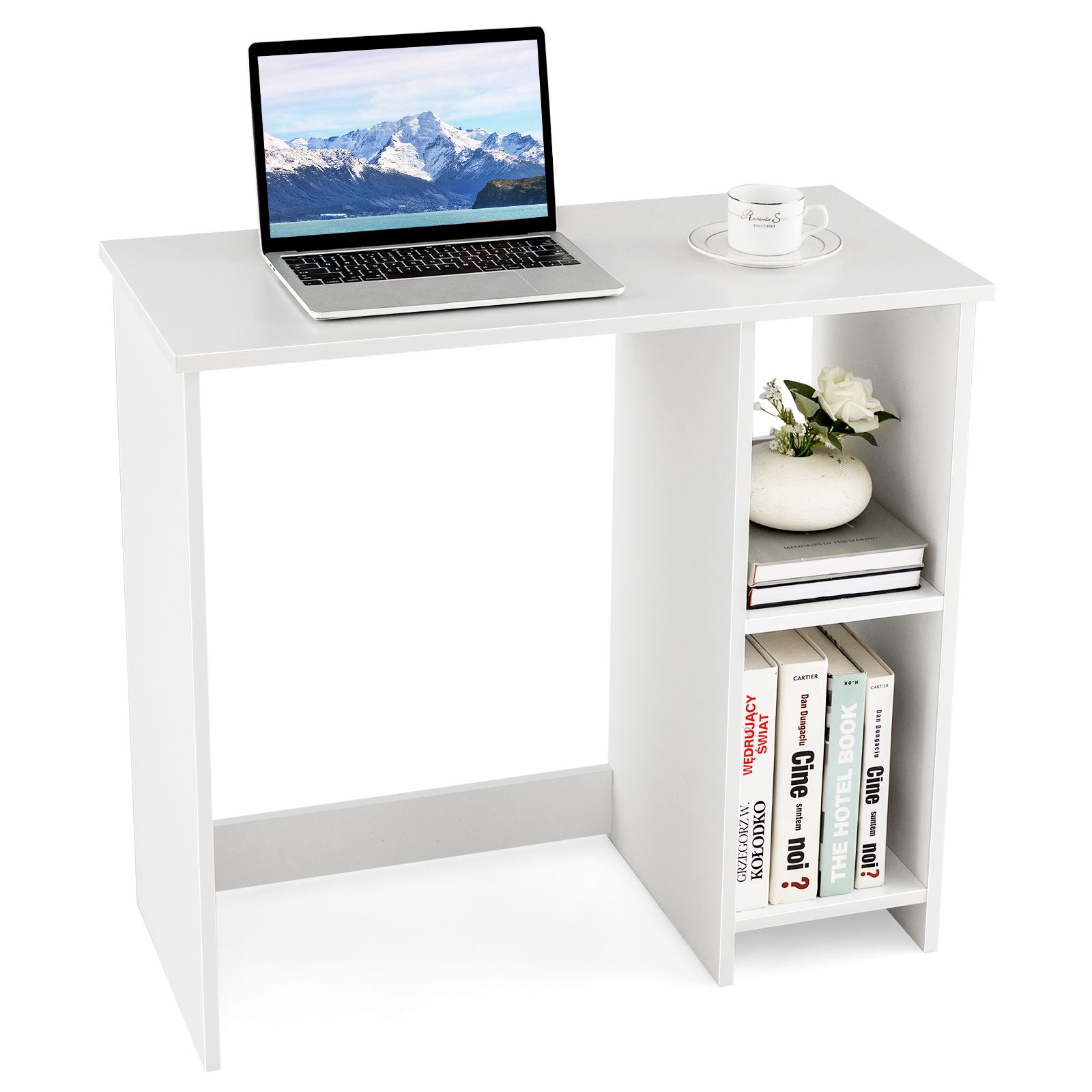 Costway Wooden Computer Desk Writing Desk PC Laptop Table W/2 Compartments in White