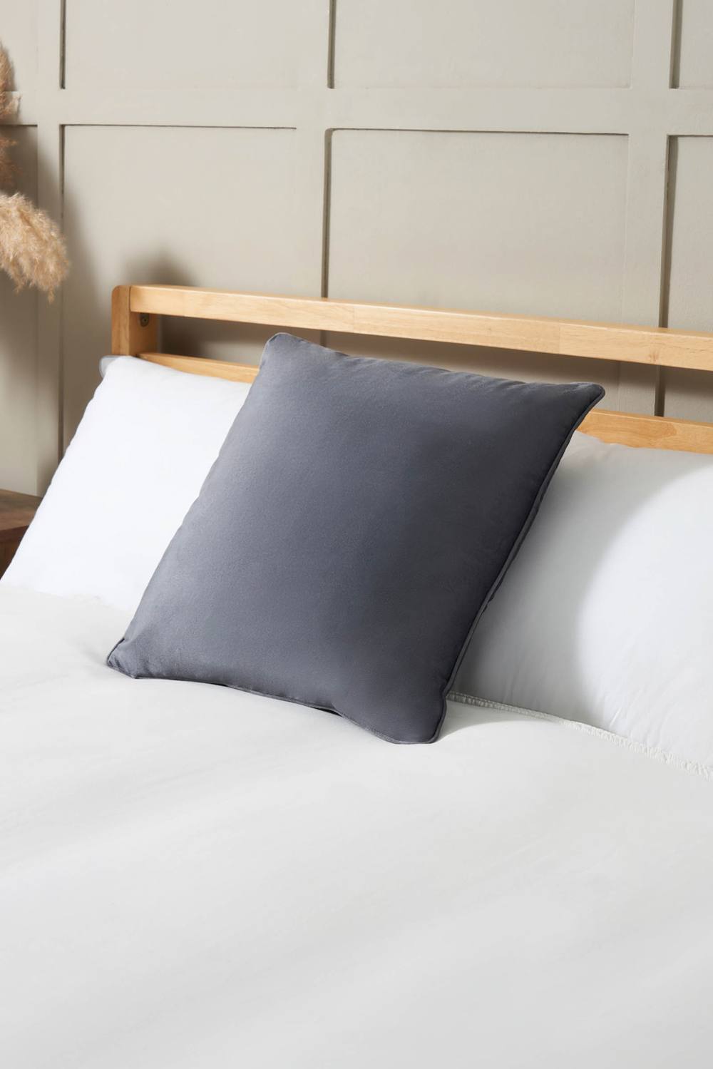 BHS Small Velour Piped Cushion in Grey