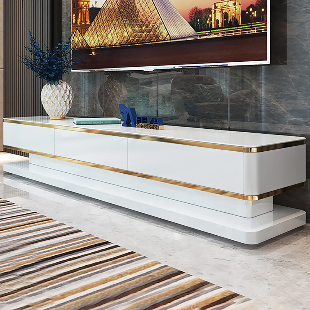 Gapn White TV Media Console with Storage 3 Drawers Tempered Glass for TVs Up to 200 cm