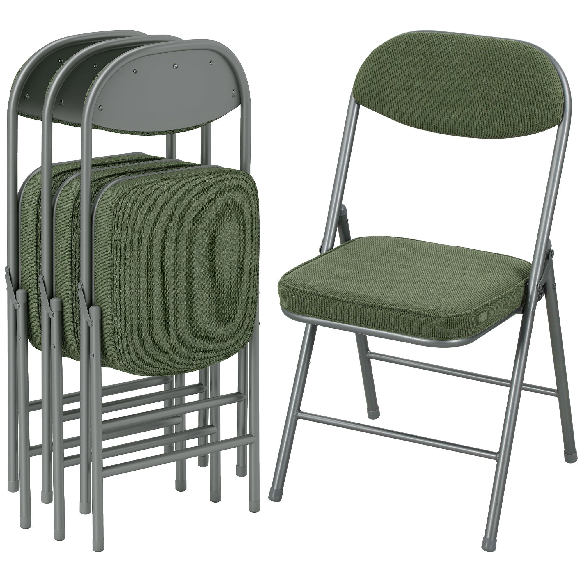 HOMCOM Folding Chairs Set of 4 with Cushioned Seat, Steel Frame in Green 2