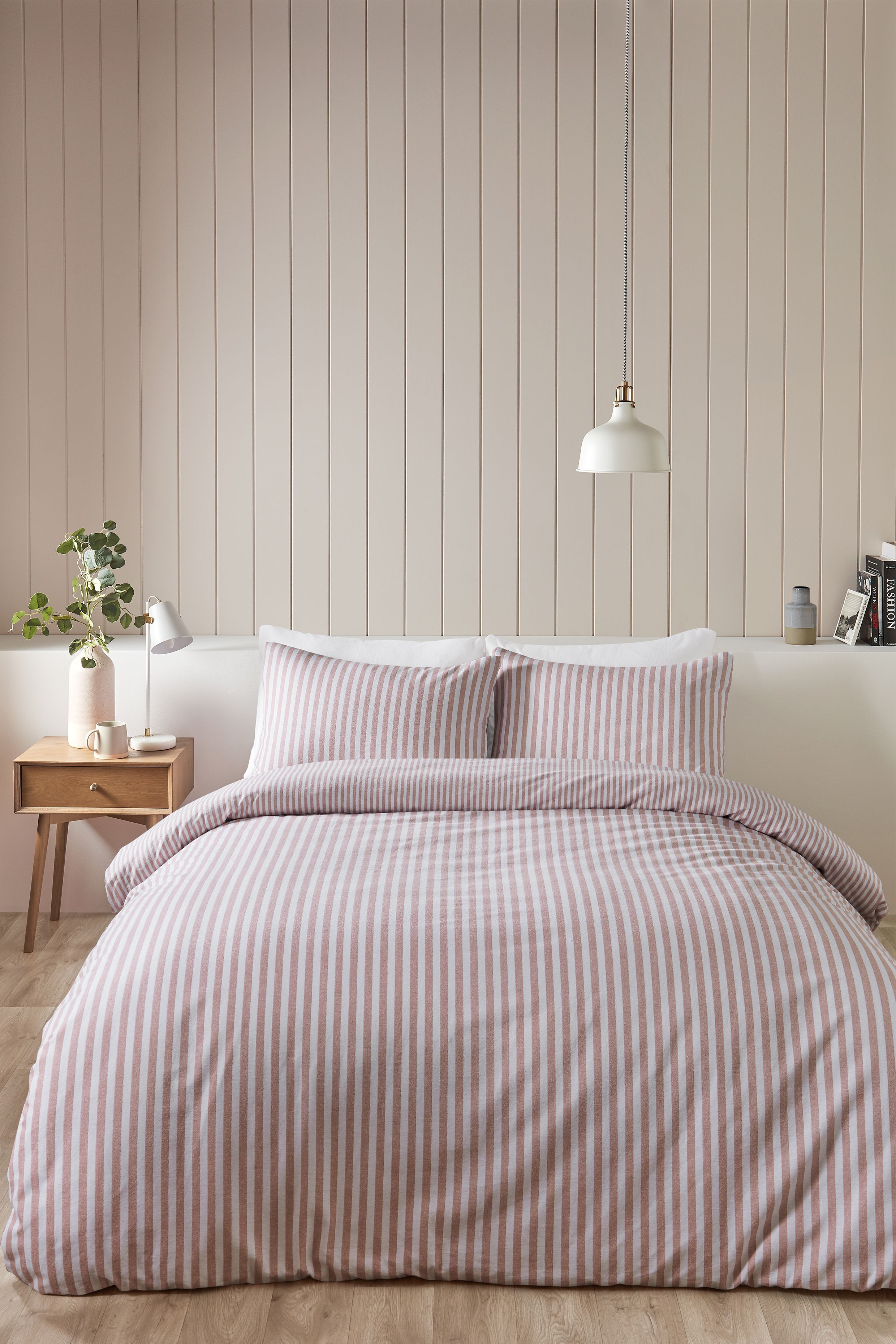 Catherine Lansfield 'Brushed Cotton Stripe' Duvet Cover Set in Pink