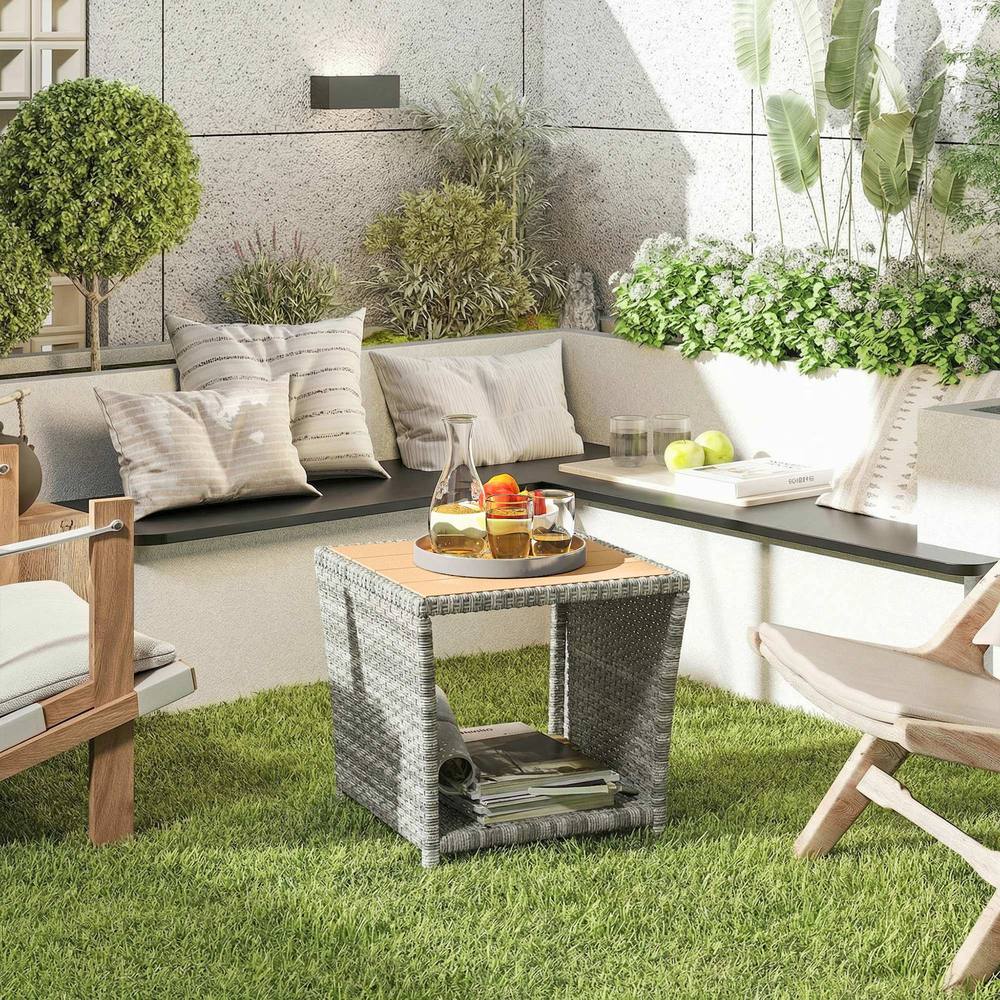 OUTSUNNY Side Table 2-Tier with Storage Shelf/Light Grey in Light Grey