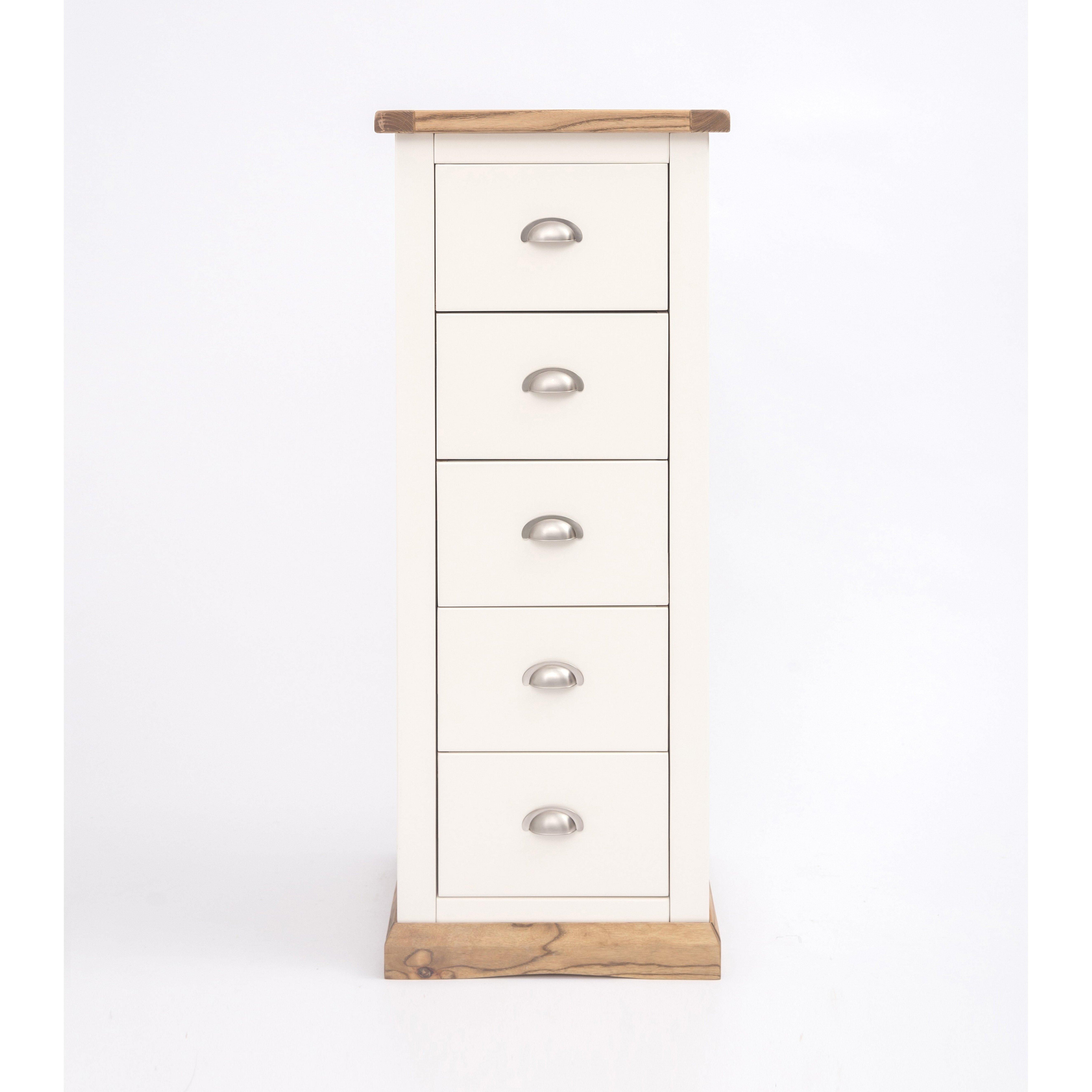 Cabinet Bits Tropea 5 Drawer Narrow Chest of Drawers Chrome Cup Handle in Off-White