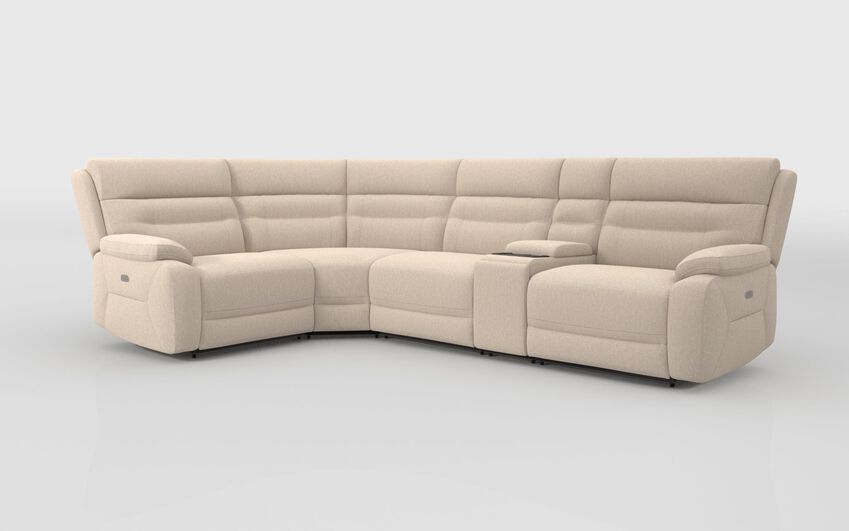 White Fabric Fenton 1 Corner 3 Power Recliner Sofa with Media Console