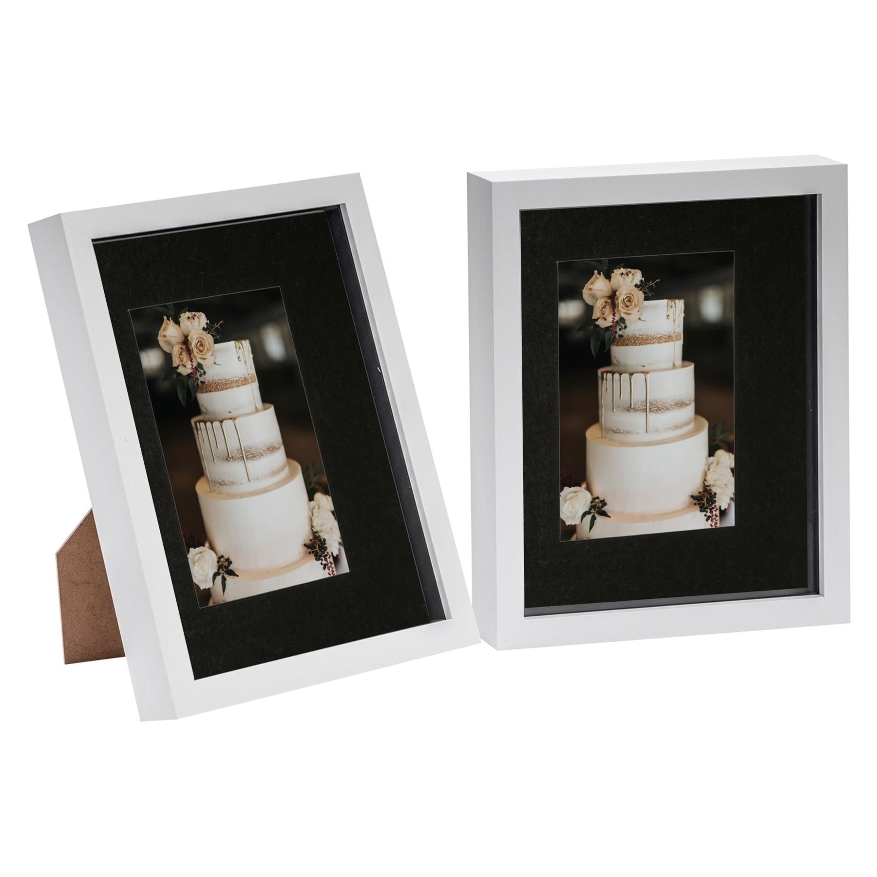 Nicola Spring 3D Box Photo Frames - 8 x 10" with 4 x 6" Mount - White Mount - Pack of 2